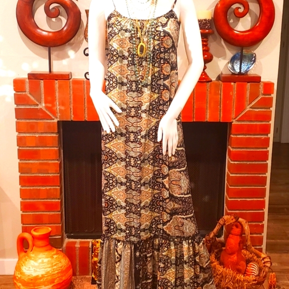 Karma Highway Shift Silky Tier Maxi Dress OS NWT - Picture 4 of 8